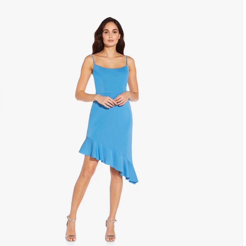 👗Aidan by Aidan Mattox Scoop Neck Asymmetric Ruffle-Hem dress size 8